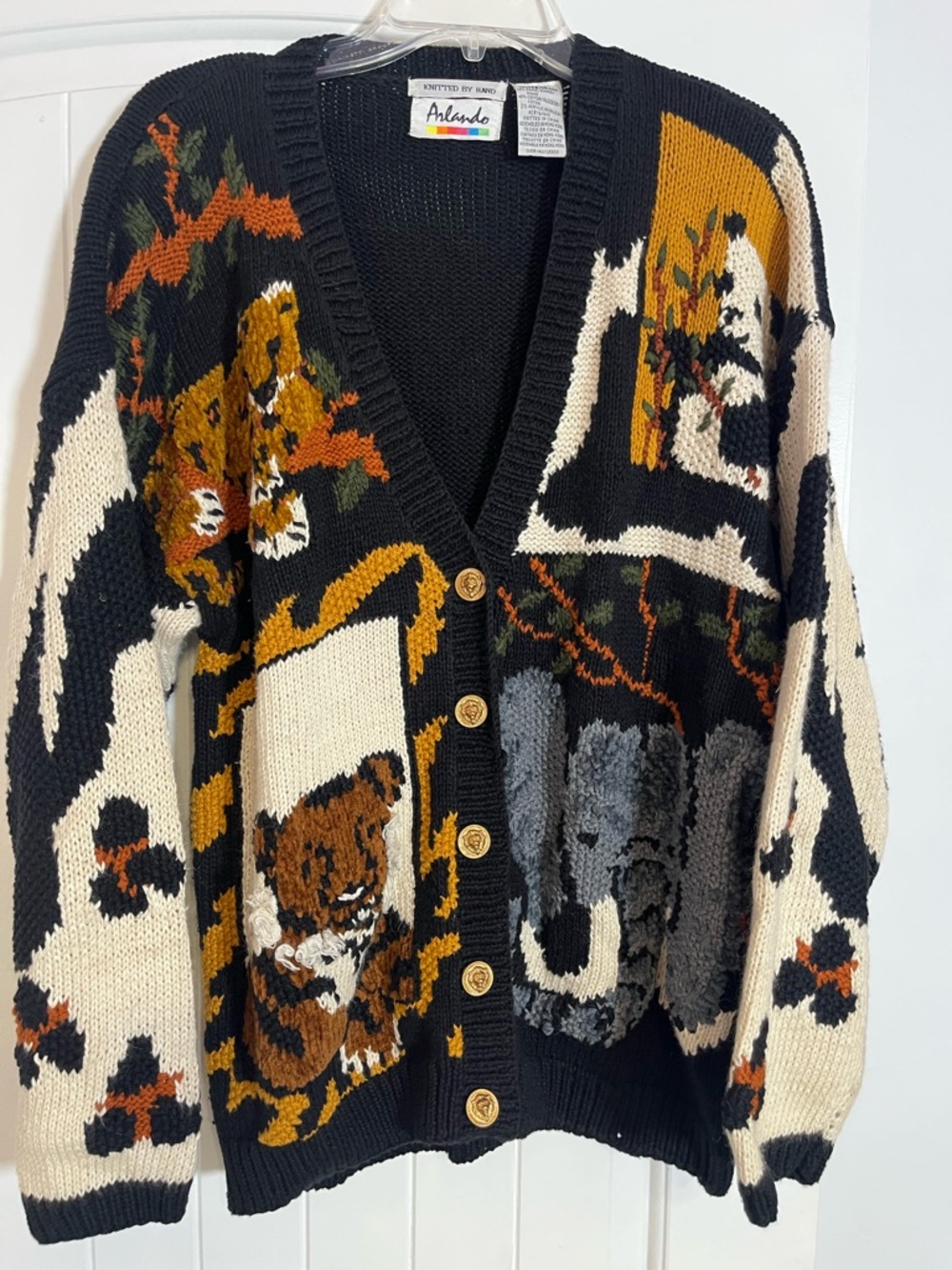 Black & Cream Teddy Intarsia V-Neck Cardigan